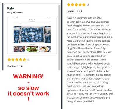 Warning for Theme Kale at WordPress!