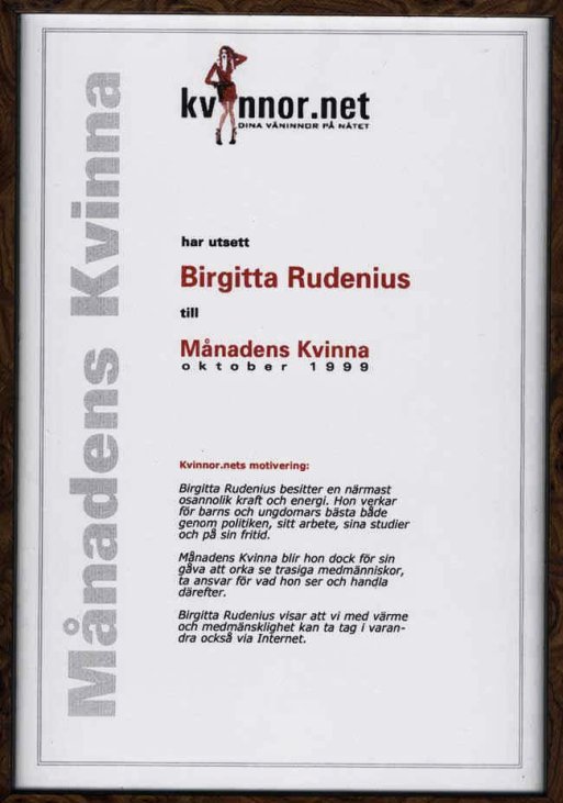 Månadens kvinna 1999 - Birgitta Rudenius.